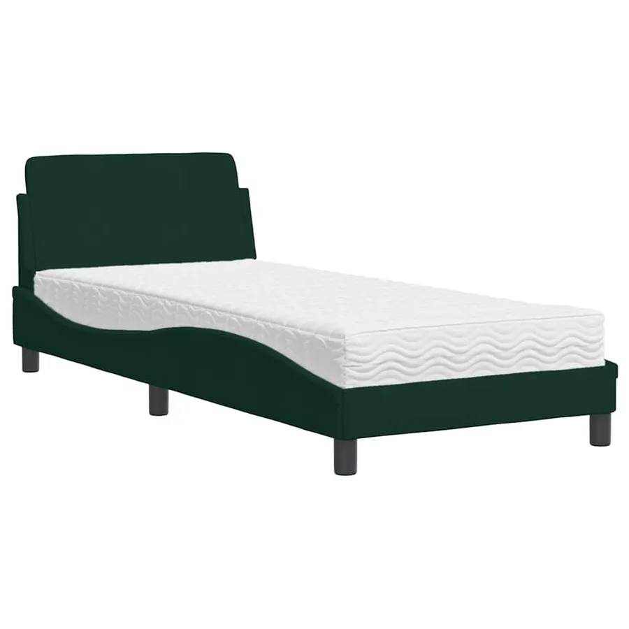Lit avec matelas Dover vert foncé 90x190 cm velours - 2