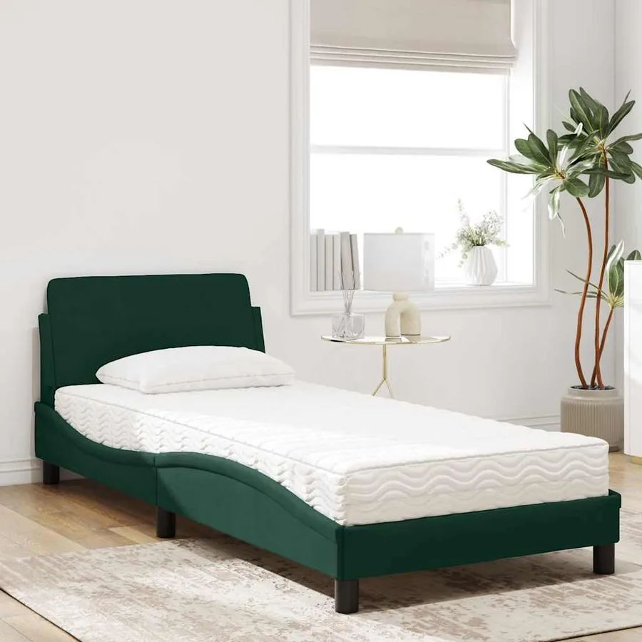 Lit avec matelas Dover vert foncé 90x190 cm velours - 3