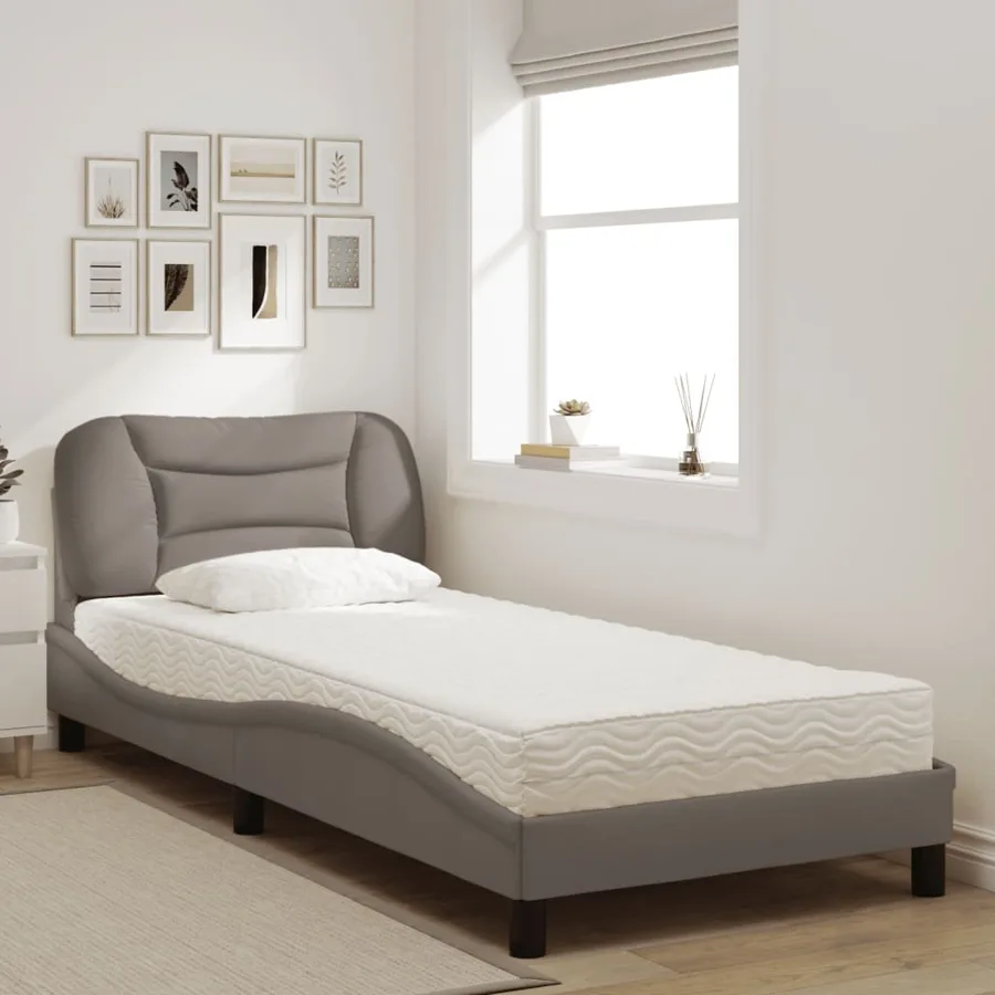 Lit avec matelas Hvar taupe 90x190 cm tissu - 3
