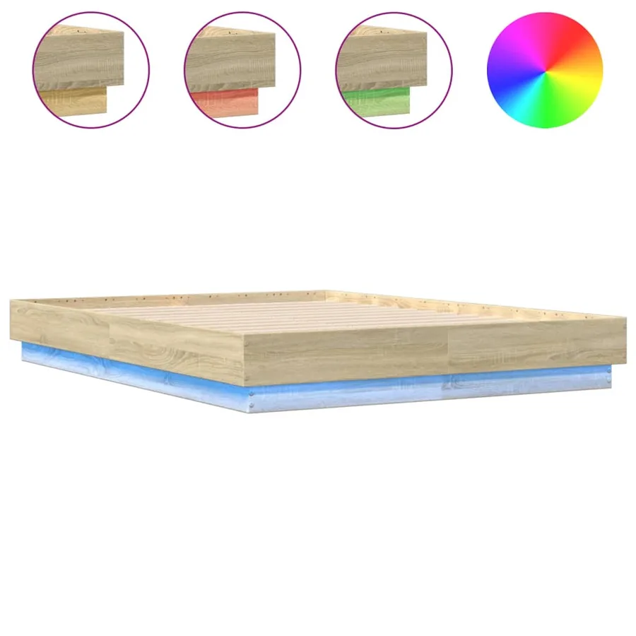 Cadre de lit avec LED sans matelas chêne sonoma 135x190 cm - 2