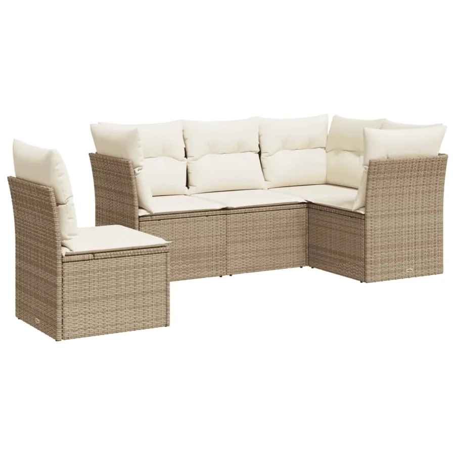 Salon de jardin avec coussins 5 pcs beige résine tressée - 2