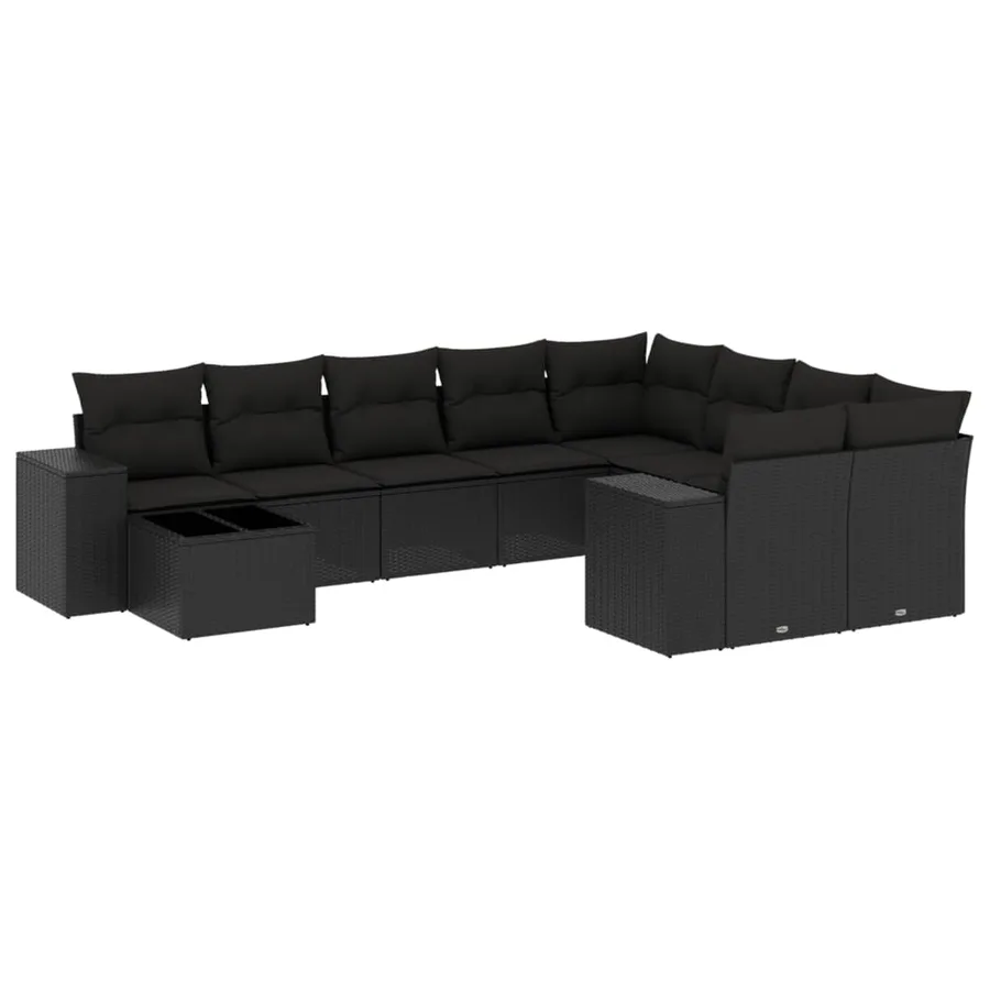 Salon de jardin 10 pcs avec coussins noir résine tressée - 2