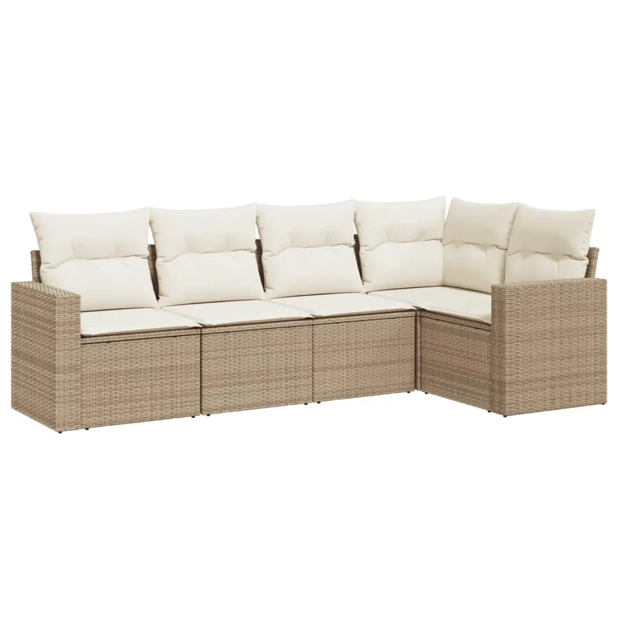 Salon de jardin avec coussins 5 pcs beige résine tressée - 2
