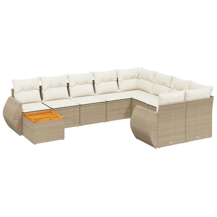 Salon de jardin avec coussins 10 pcs beige résine tressée - 2