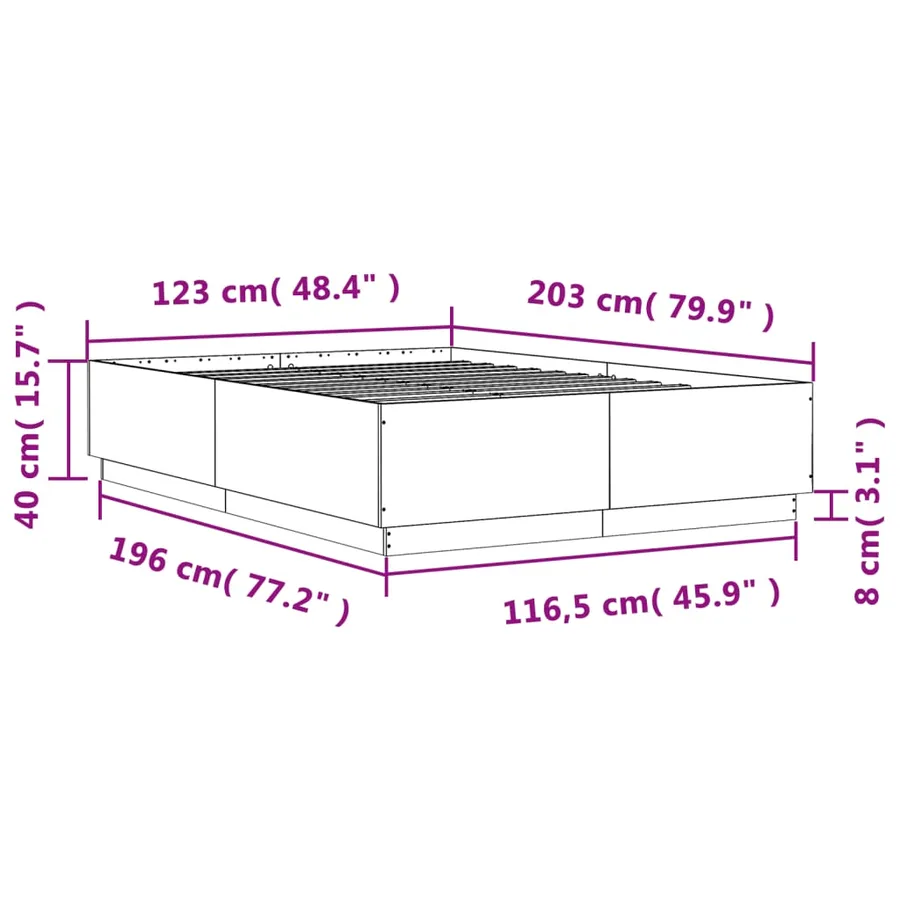 Cadre de lit avec LED sans matelas chêne fumé 120x200 cm - 14