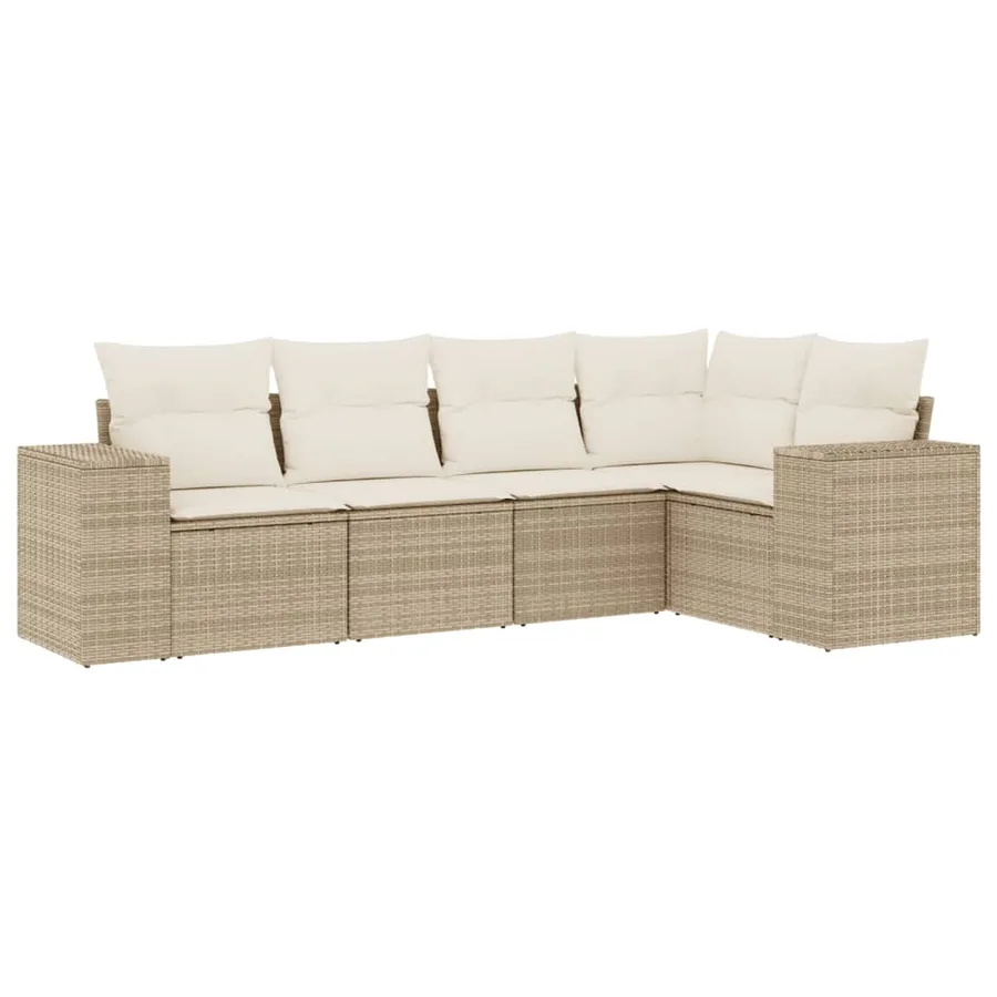 Salon de jardin avec coussins 5 pcs beige résine tressée - 2