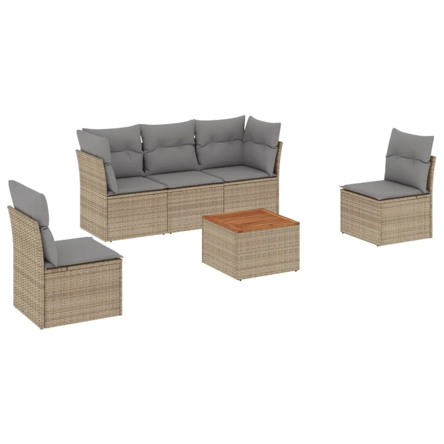 Salon de jardin avec coussins 6pcs mélange beige résine tressée - 2