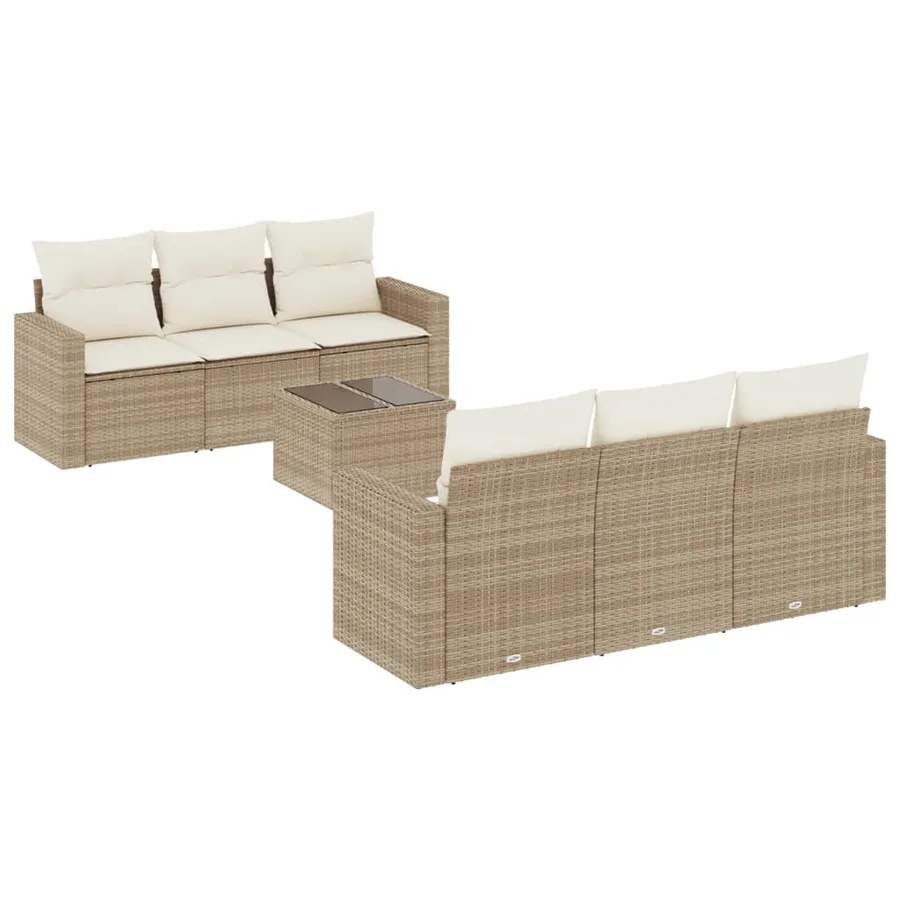 Salon de jardin avec coussins 7 pcs beige résine tressée - 2