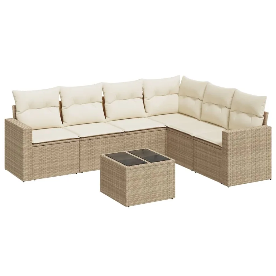 Salon de jardin avec coussins 7 pcs beige résine tressée - 2