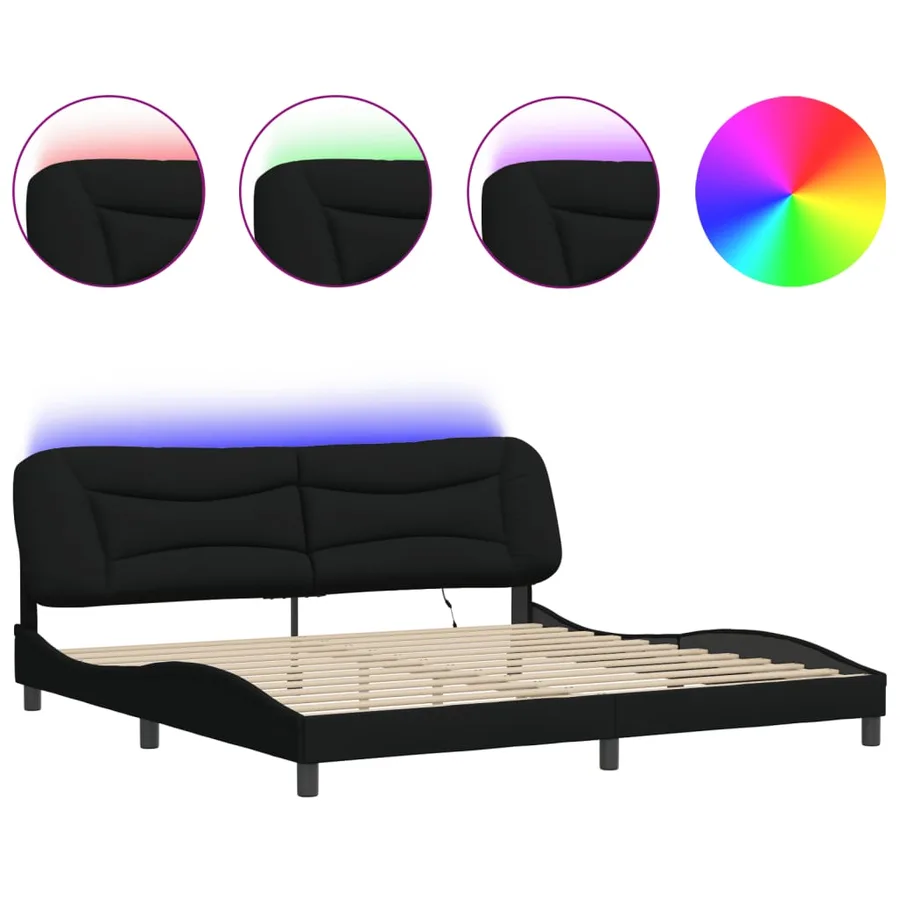 Cadre de lit avec LED sans matelas Hvar noir 200x200 cm tissu - 2