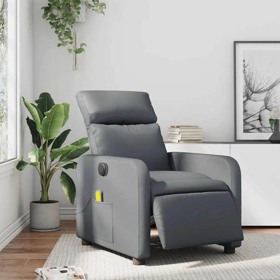 Fauteuil de massage inclinable électrique gris similicuir - 16