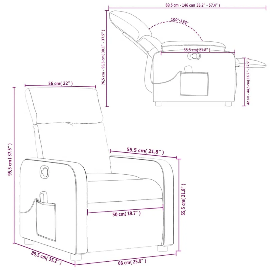 Fauteuil de massage inclinable Marron Tissu - 12