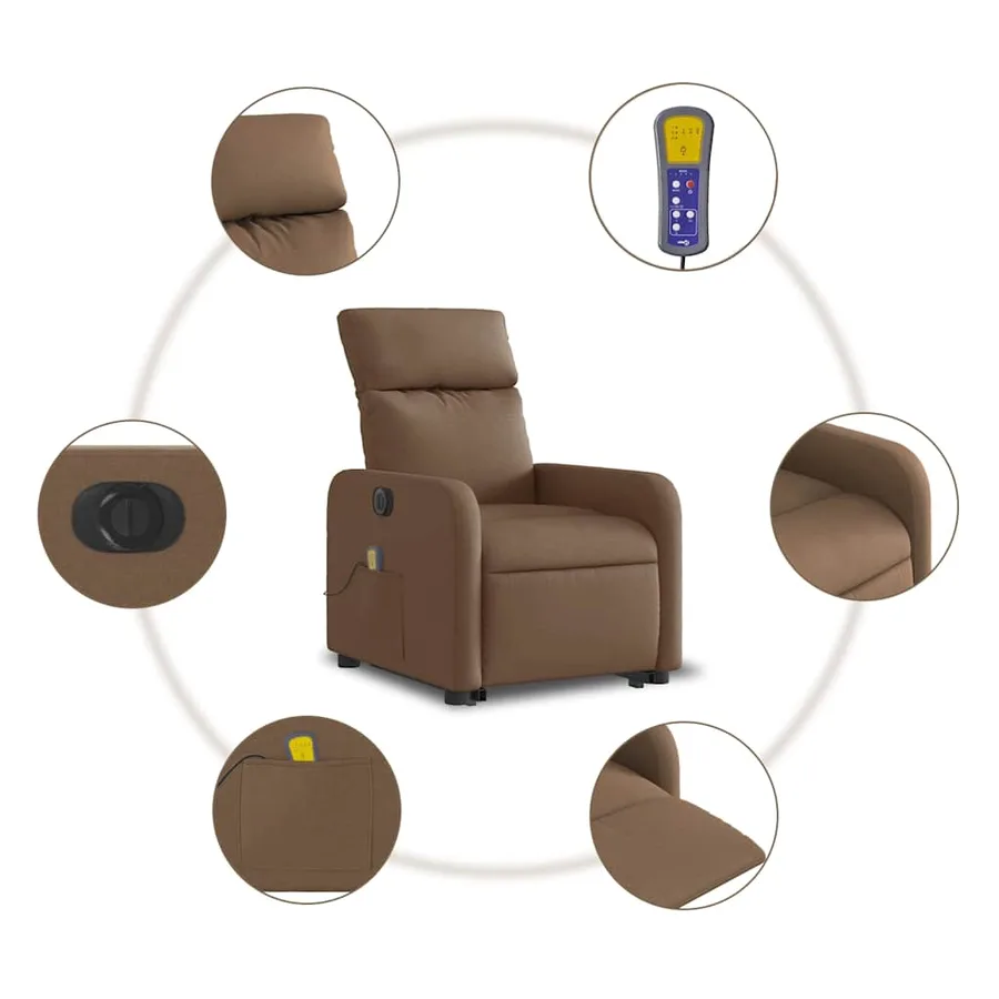 Fauteuil inclinable de massage électrique Marron Tissu - 8