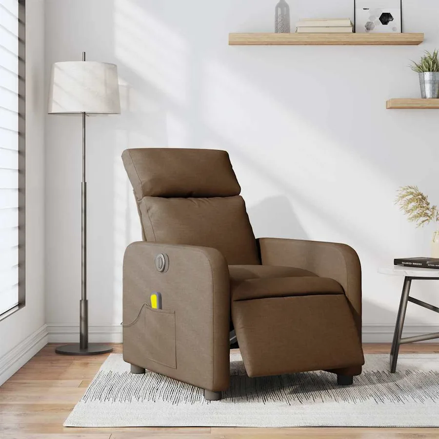Fauteuil inclinable de massage électrique marron tissu - 16