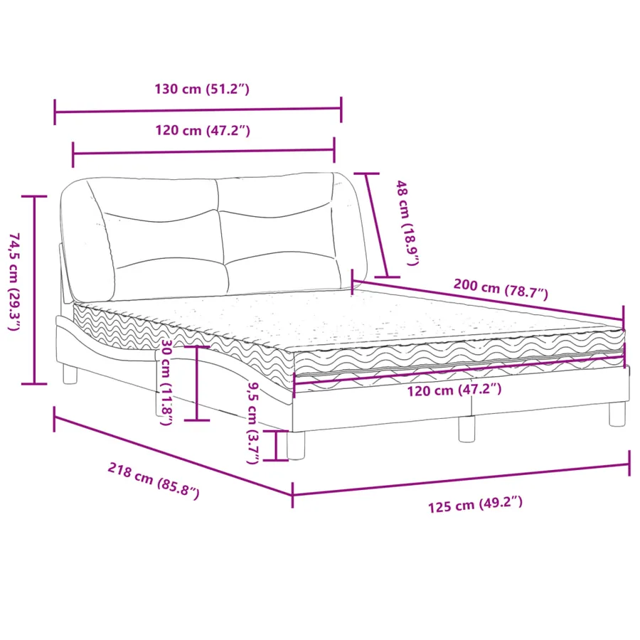 Lit avec matelas Hvar blanc et noir 120x200 cm similicuir - 12