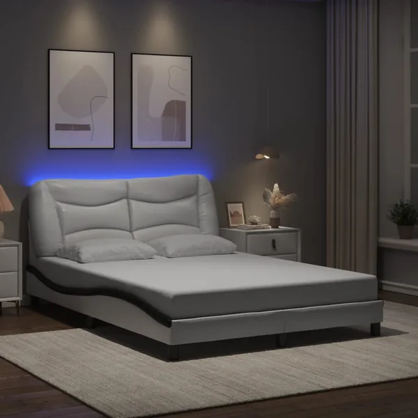 Cadre de lit avec LED sans matelas Hvar blanc et noir 120x200 cm