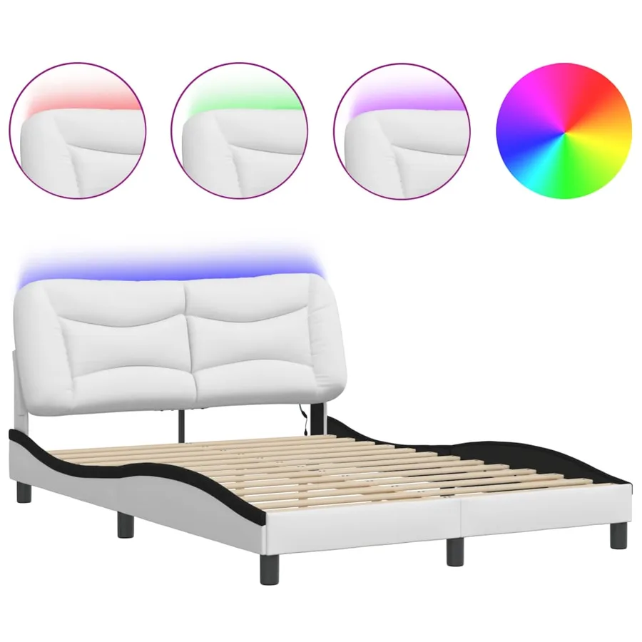 Cadre de lit avec LED sans matelas Hvar blanc et noir 120x200 cm - 2