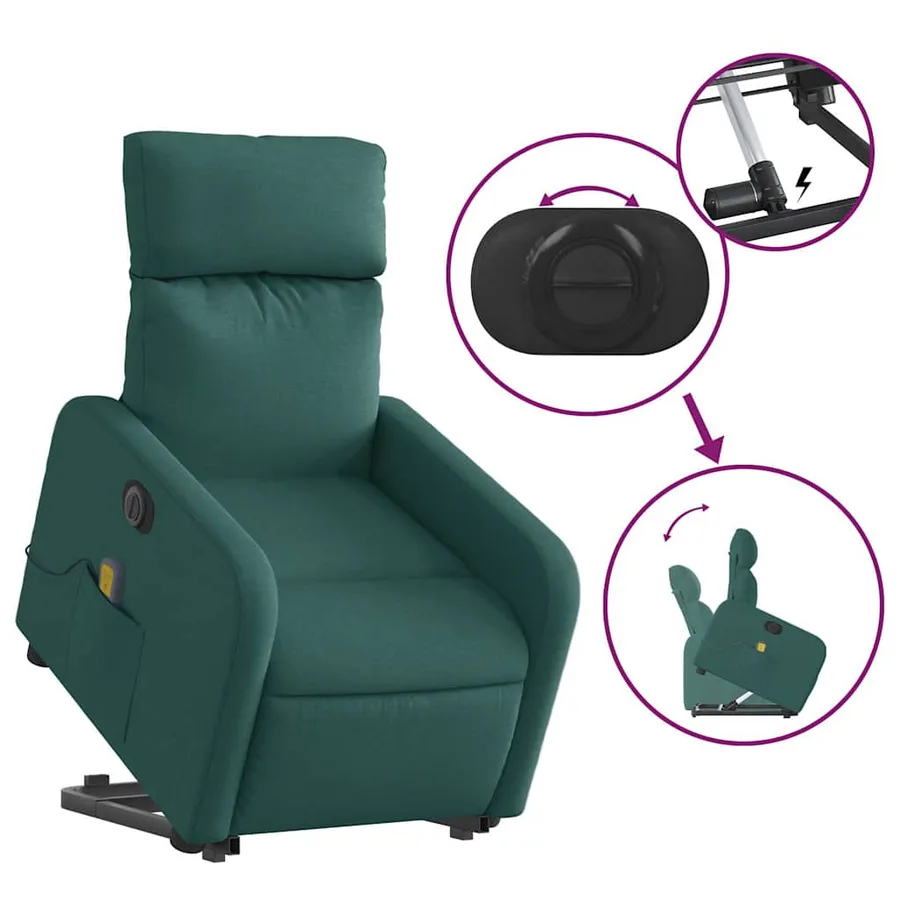 Fauteuil inclinable de massage électrique Vert foncé Tissu - 11