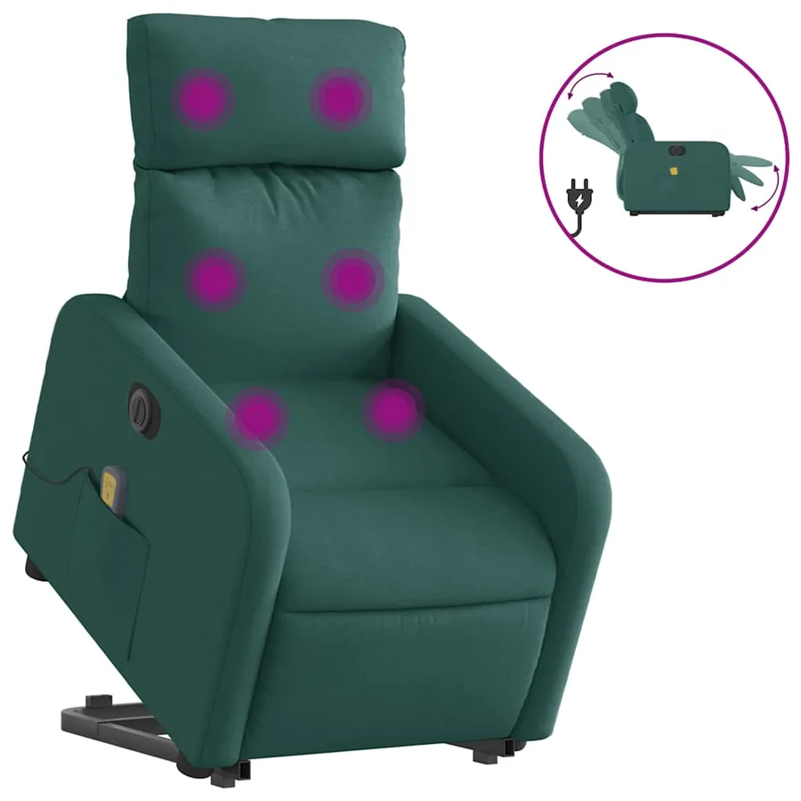 Fauteuil inclinable de massage électrique Vert foncé Tissu - 2