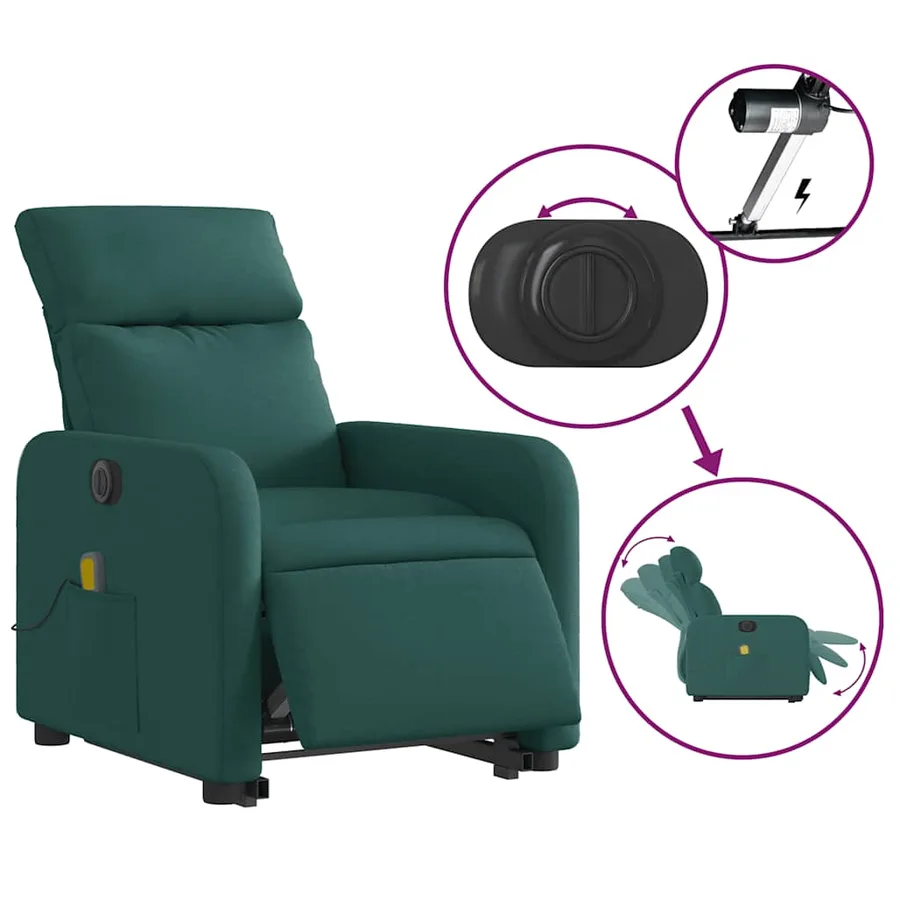 Fauteuil inclinable de massage électrique Vert foncé Tissu - 6