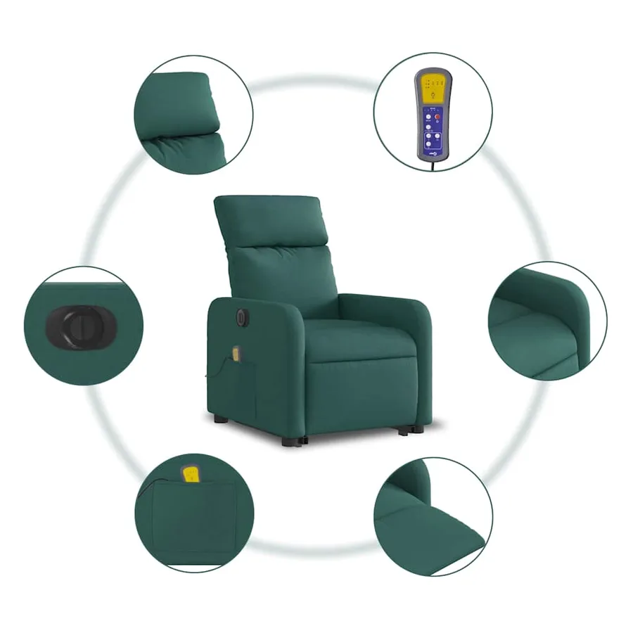 Fauteuil inclinable de massage électrique Vert foncé Tissu - 8