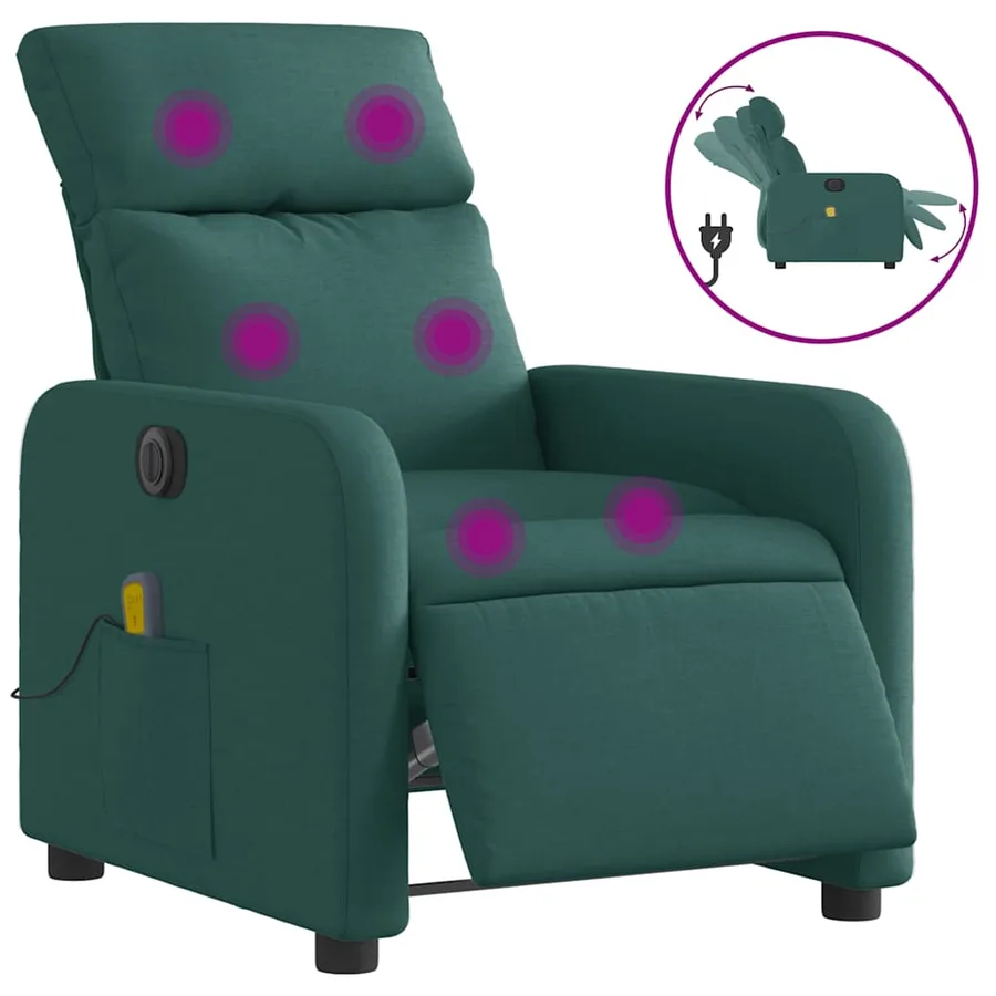 Fauteuil de massage inclinable électrique Vert foncé Tissu - 2