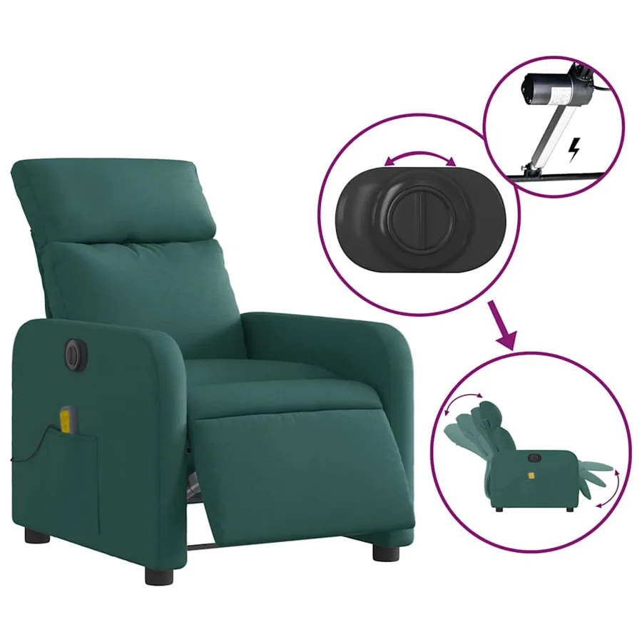 Fauteuil de massage inclinable électrique Vert foncé Tissu - 6