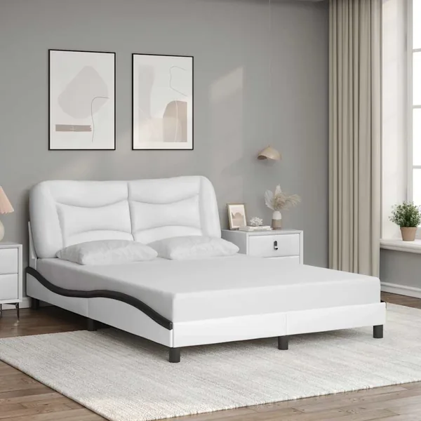 Cadre de lit sans matelas Hvar blanc et noir 120x200 cm similicuir