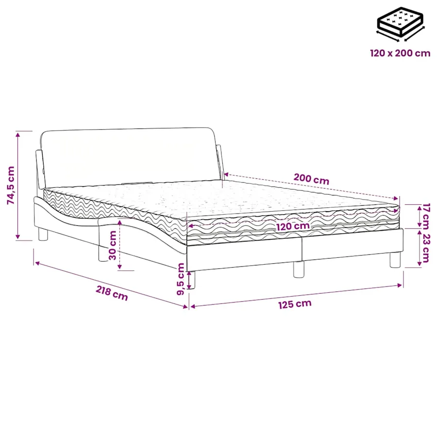 Lit avec matelas Dover noir et blanc 120x200 cm similicuir - 10