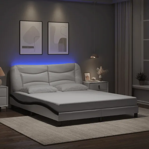 Cadre de lit avec LED sans matelas Hvar blanc et noir 160x200 cm