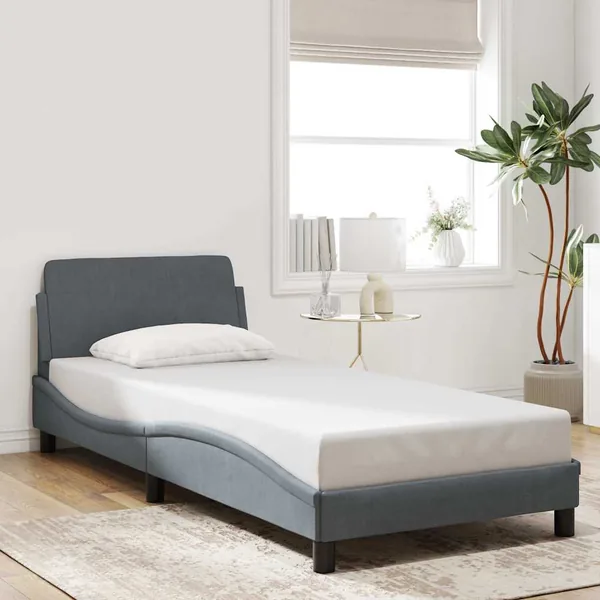Cadre de lit Dover gris foncé 90x190 cm velours