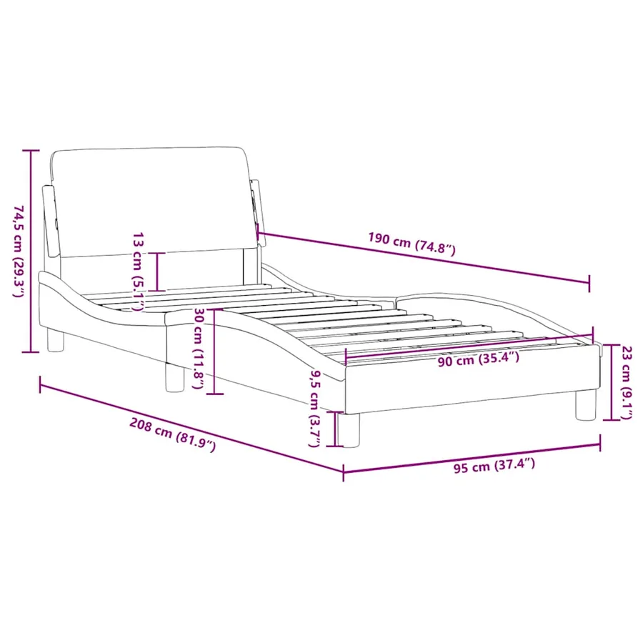 Cadre de lit Dover gris foncé 90x190 cm velours - 9