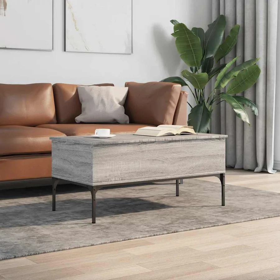 Table basse sonoma gris 100x50x45 cm bois d'ingénierie et métal - 3