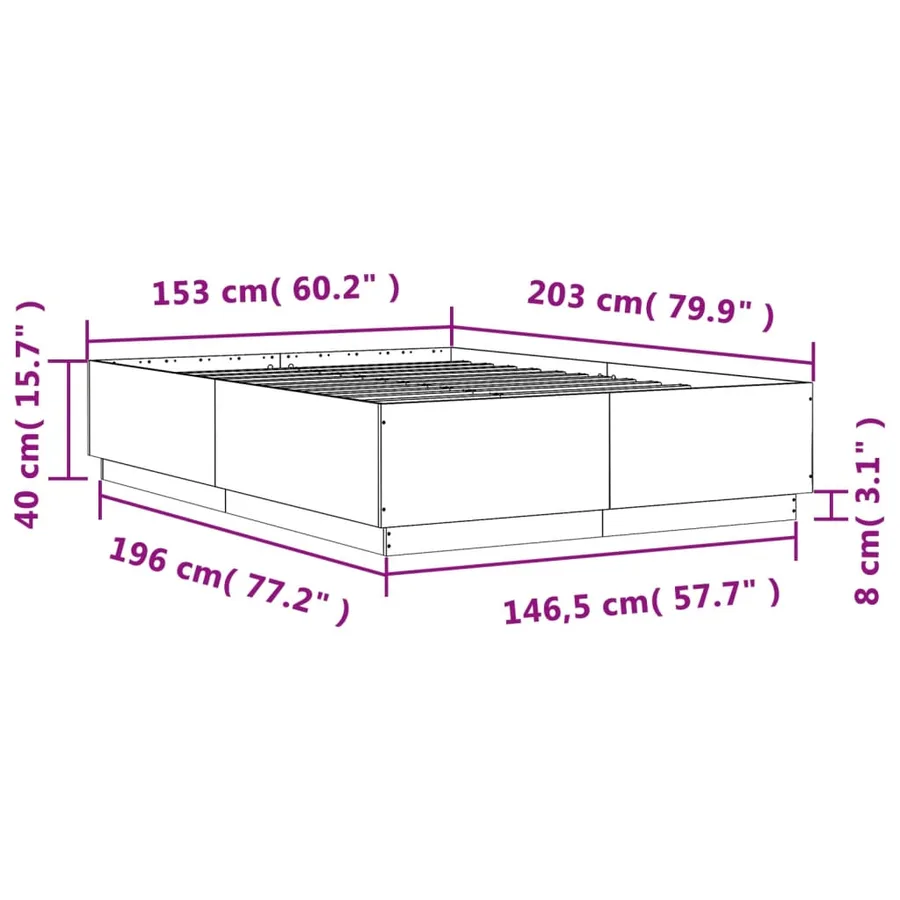 Cadre de lit avec LED sans matelas chêne fumé 150x200 cm - 14