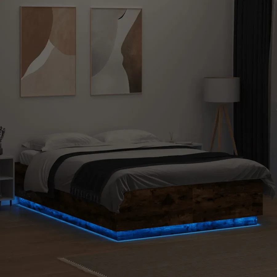 Cadre de lit avec LED sans matelas chêne fumé 150x200 cm - 4