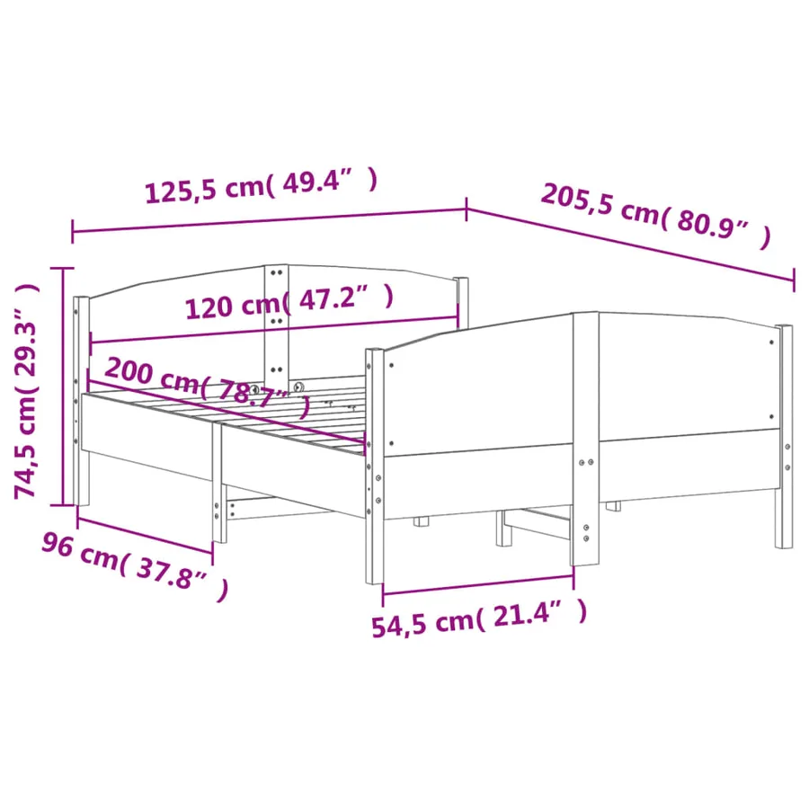 Cadre de lit sans matelas cire marron 120x200cm bois pin massif - 9