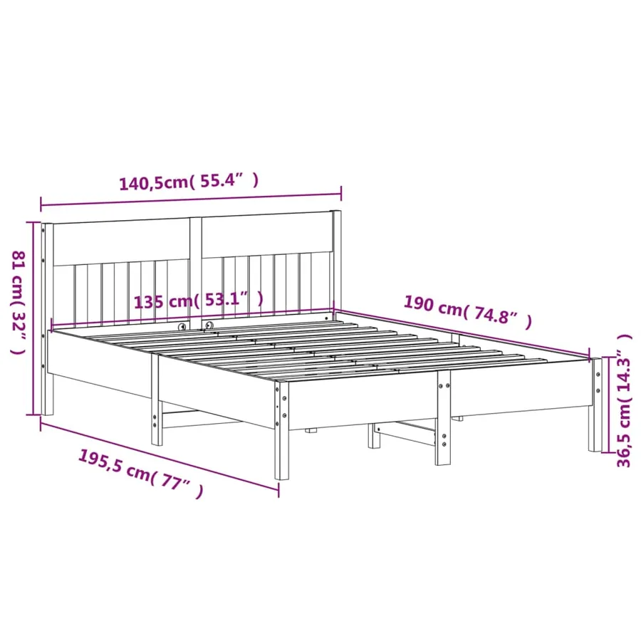 Cadre de lit sans matelas 135x190 cm bois de pin massif - 9