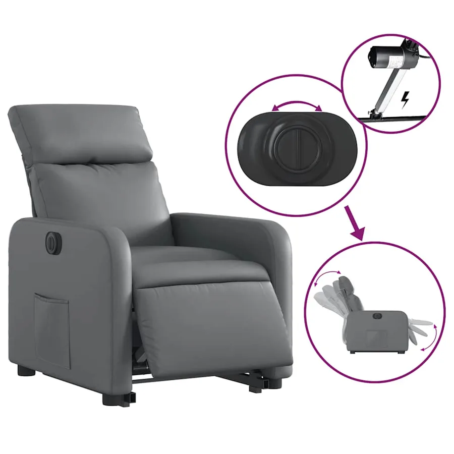 Fauteuil inclinable électrique gris similicuir - 6