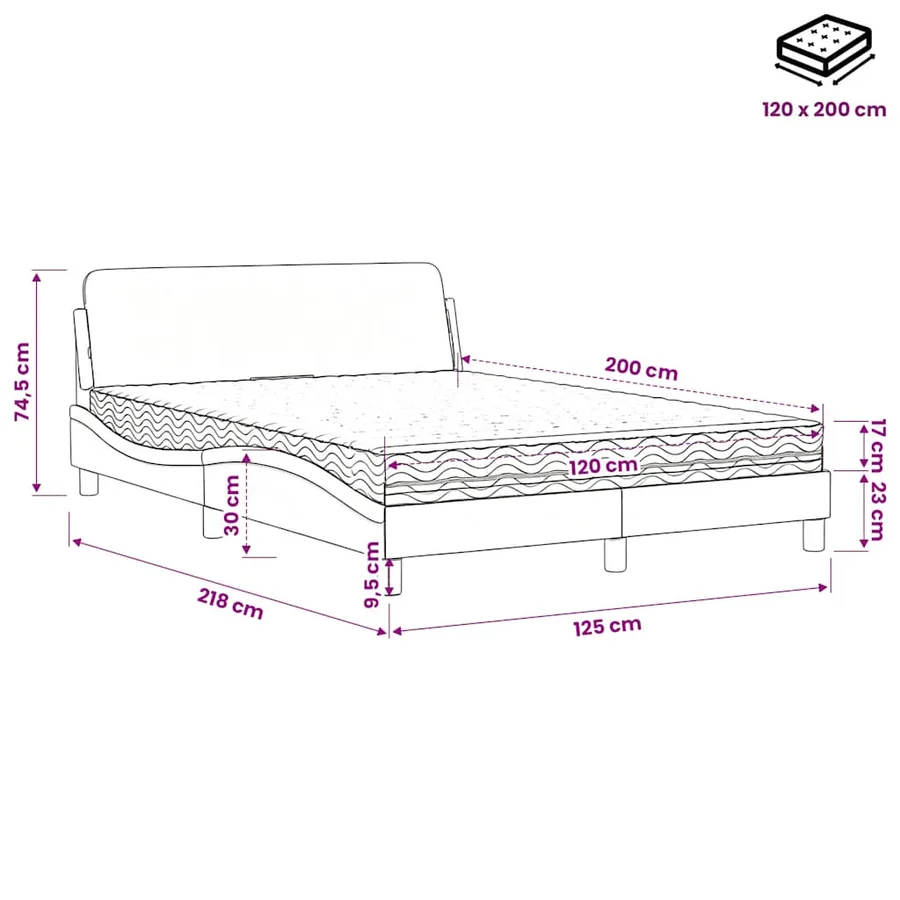 Lit avec matelas Dover noir 120x200 cm similicuir - 9