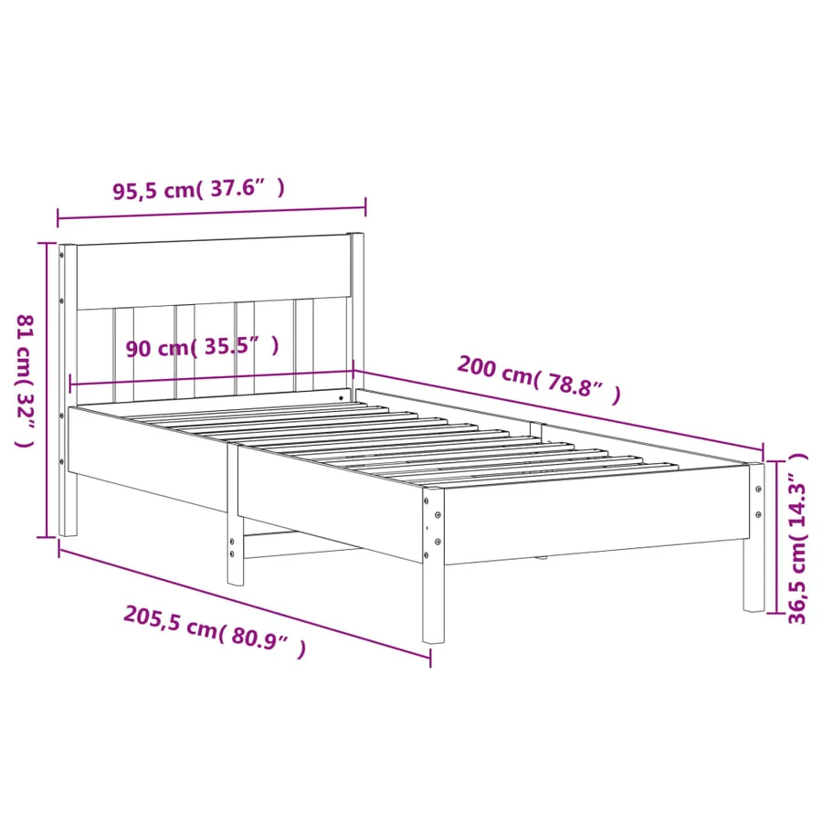 Cadre de lit sans matelas 90x200 cm bois de pin massif - 9