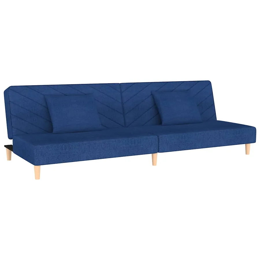 Canapé-lit à 2 places avec deux oreillers bleu tissu - 2