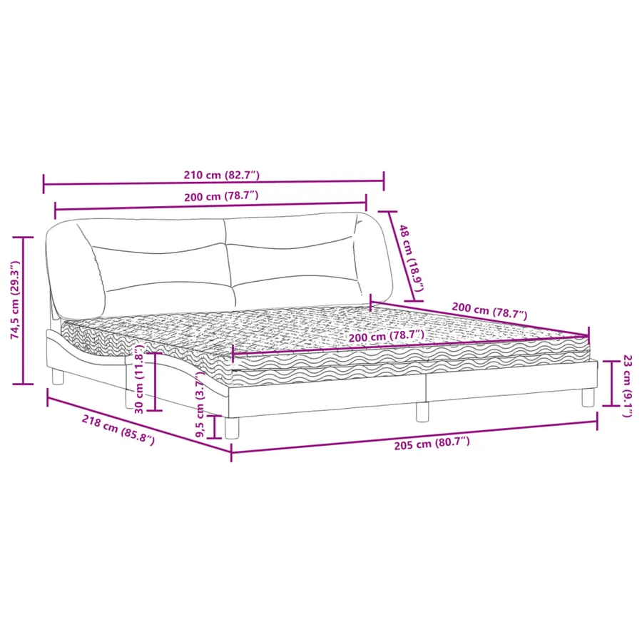 Lit avec matelas Hvar gris clair 200x200 cm tissu - 11