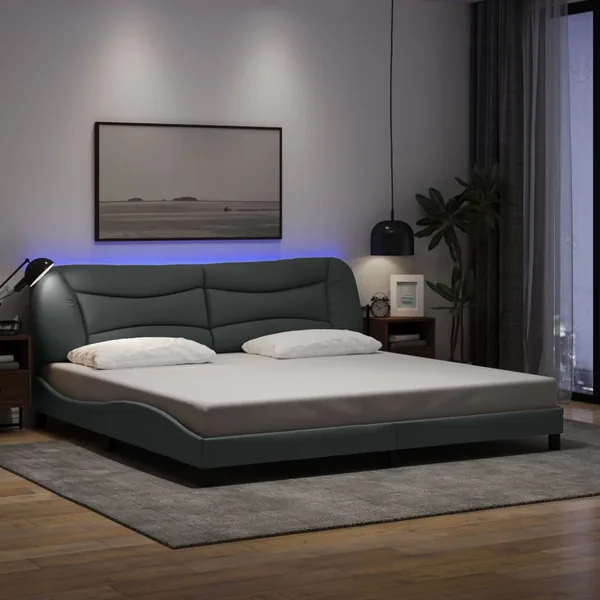 Cadre de lit avec LED sans matelas Hvar gris clair 200x200 cm tissu