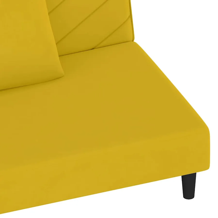Canapé-lit à 2 places avec deux oreillers Jaune Velours - 9