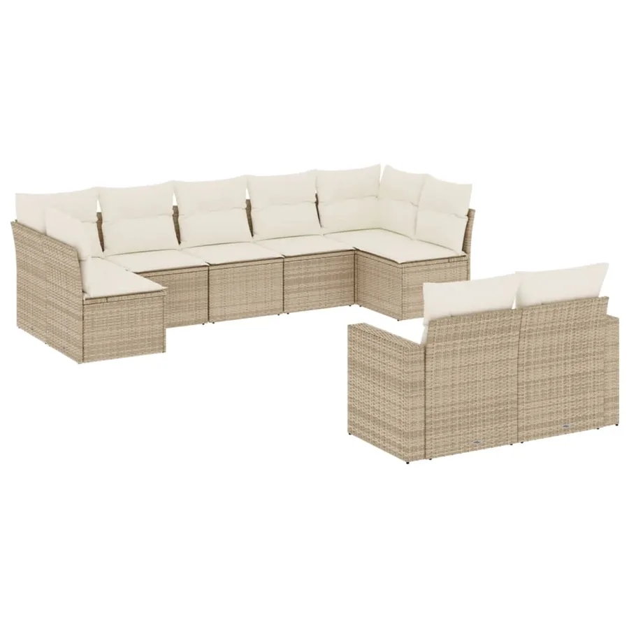 Salon de jardin avec coussins 9 pcs beige résine tressée - 2