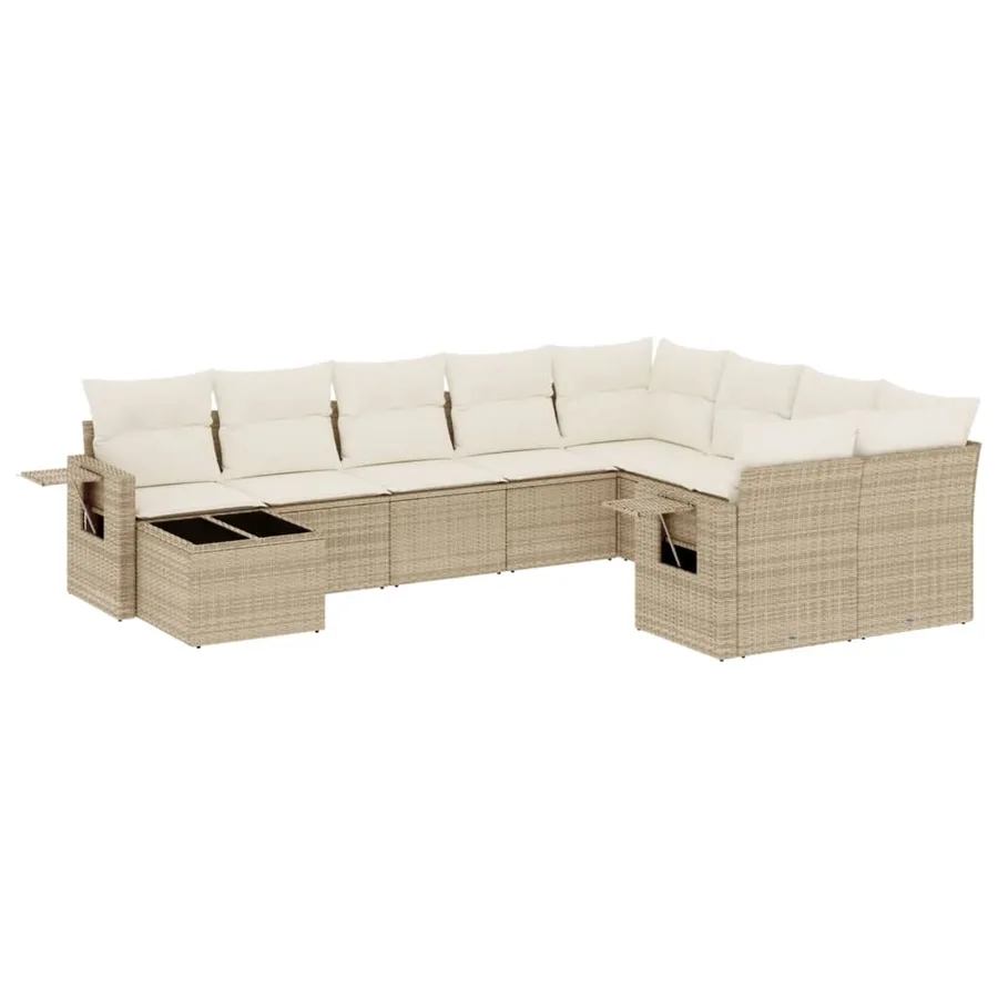 Salon de jardin avec coussins 10 pcs beige résine tressée - 2
