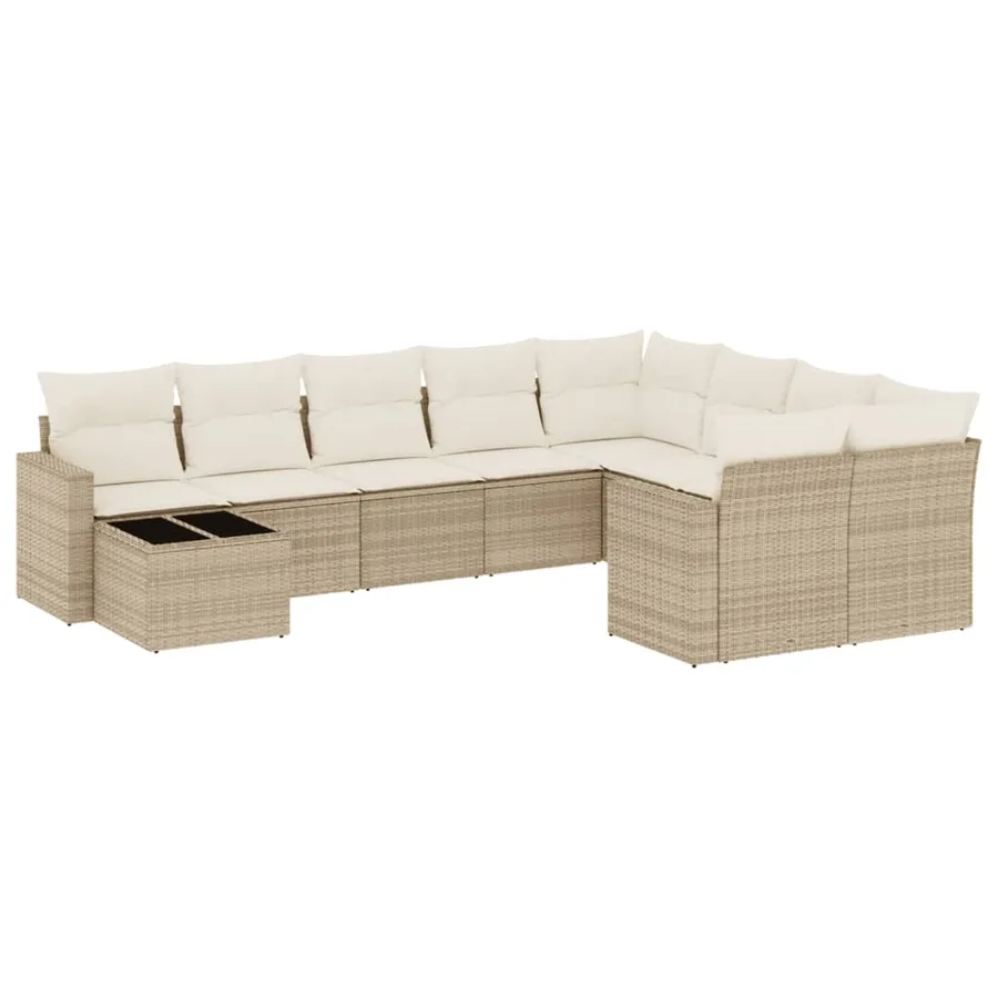 Salon de jardin avec coussins 10 pcs beige résine tressée - 2