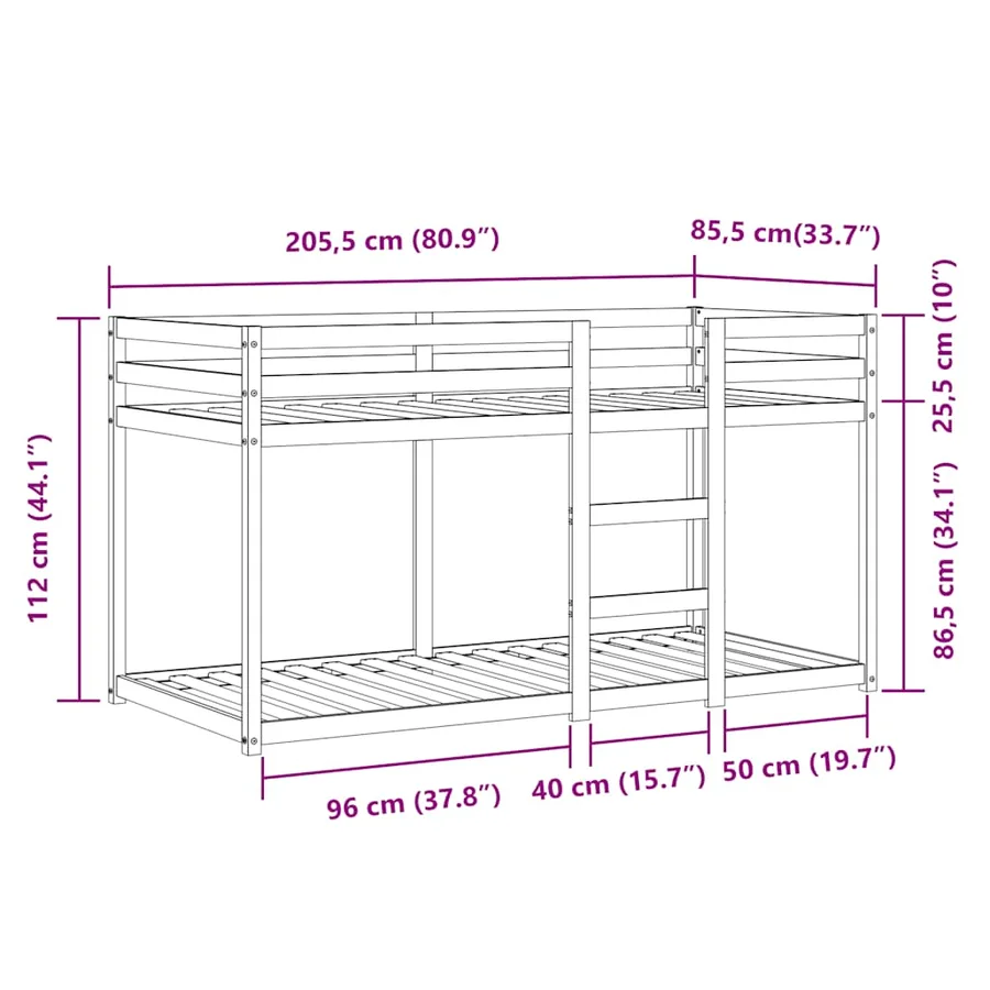 Lit superposé sans matelas 80x200 cm bois de pin massif - 14