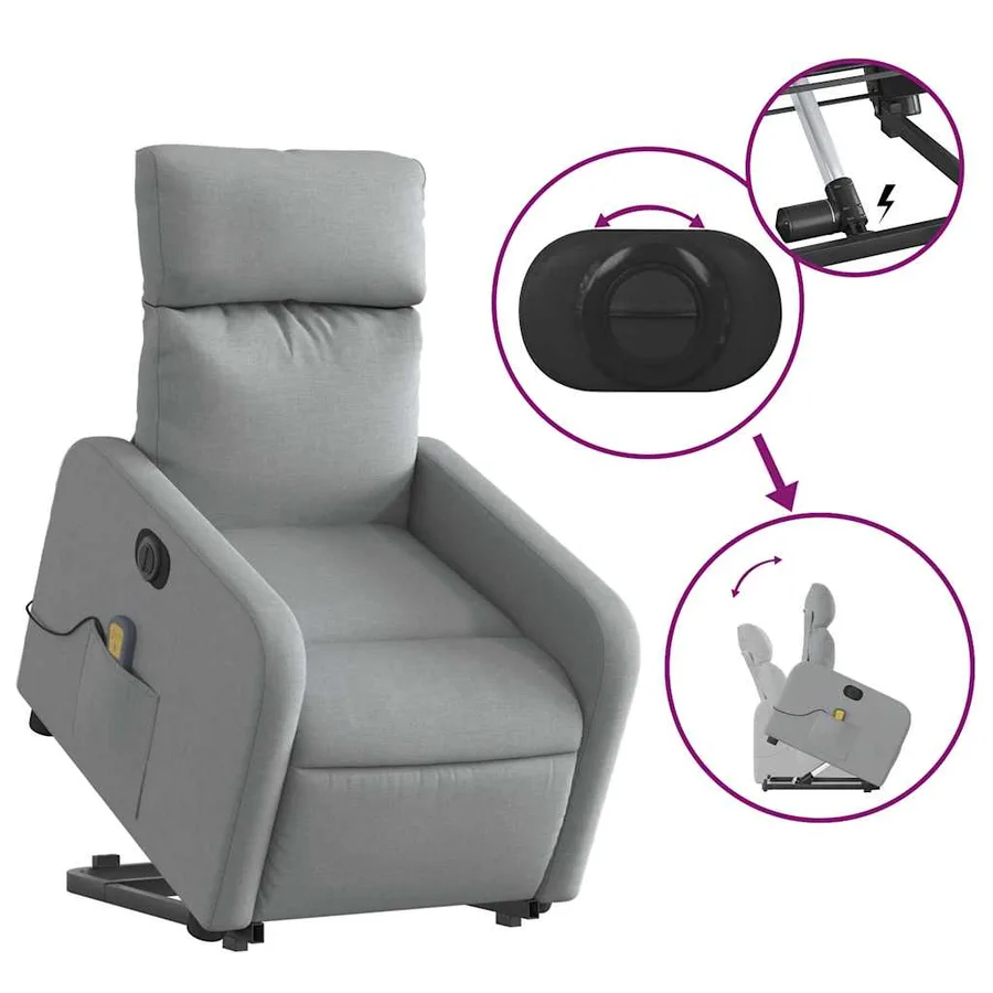 Fauteuil inclinable de massage électrique Gris clair Tissu - 11