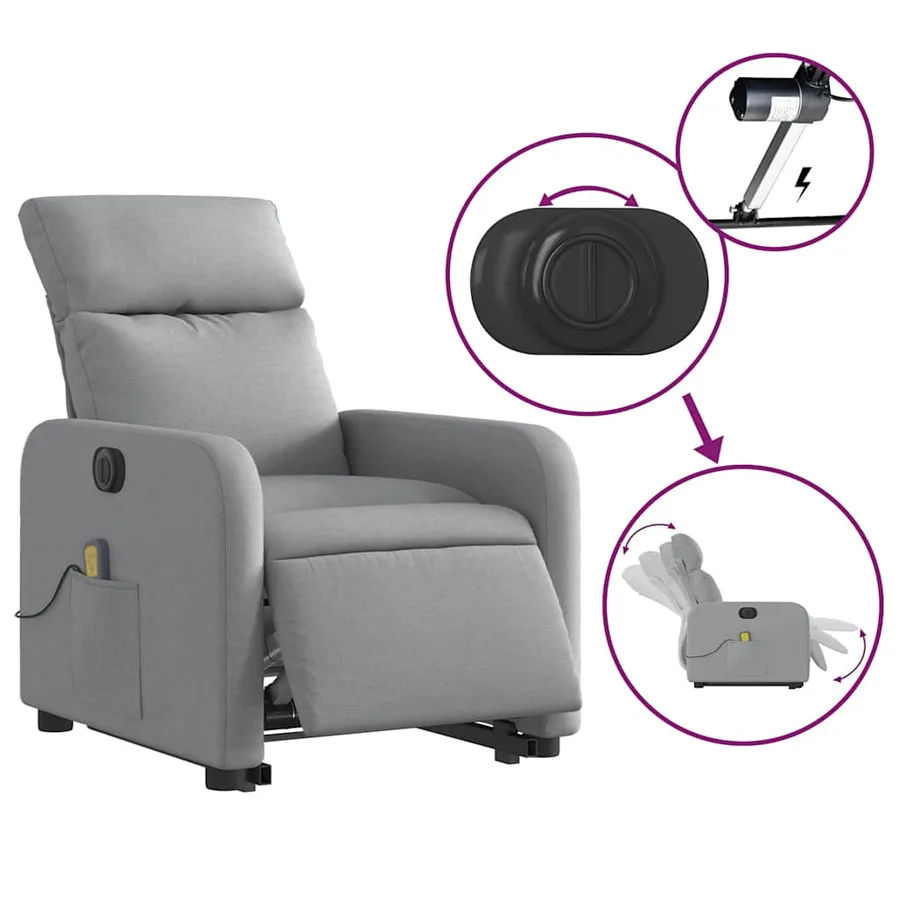 Fauteuil inclinable de massage électrique Gris clair Tissu - 6